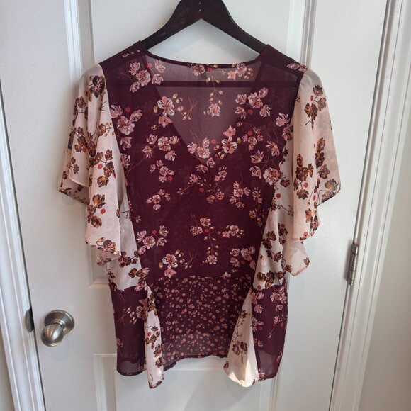 Lucky Brand Mixed Floral Flowy Blouse Top Large Women's Shirt - Picture 8 of 8